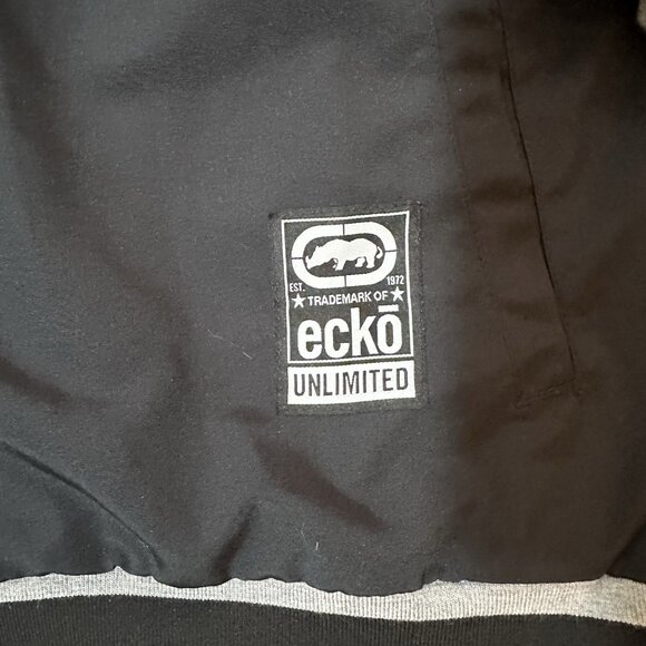 Ecko Unltd Jacket Men’s XXL Black Hooded Zip Up Grey Hood Lined Pockets - Picture 3 of 9